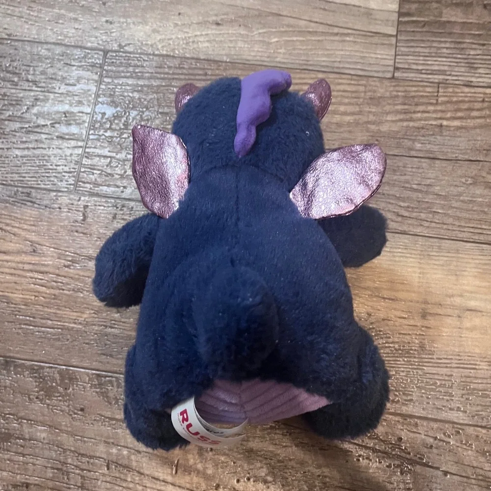 Russ Jazwares‎ Navy Blue Dragon Plush Metallic Pink Wings Purple Corduroy Belly